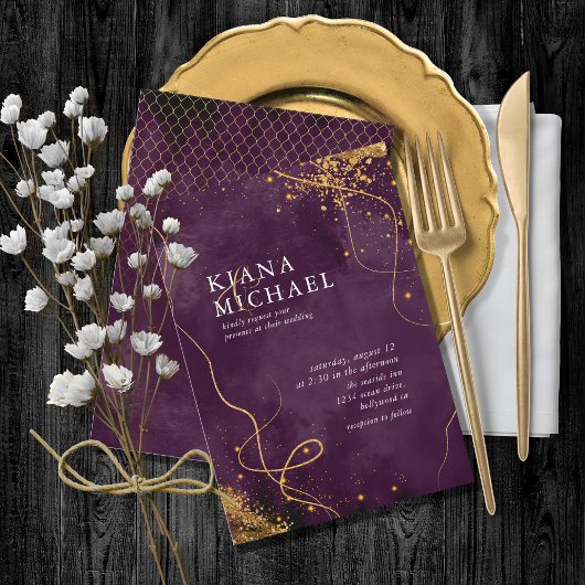 Fine Lines Gold Abstrakt Wedding V1 Plum ID867