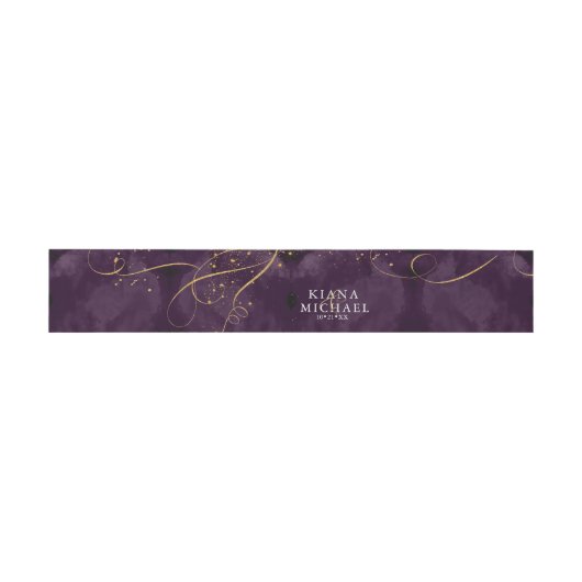 Fine Lines Gold Abstrakt Wedding V1 Plum ID867 Einladungsbanderole (Flach)