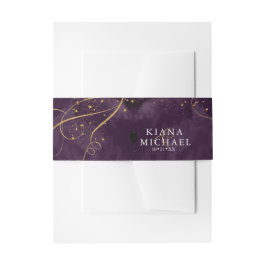 Fine Lines Gold Abstrakt Wedding V1 Plum ID867 Einladungsbanderole