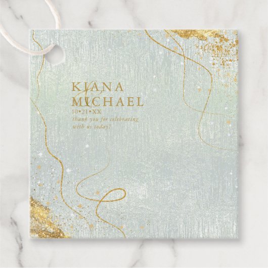 Fine Lines Gold Abstrakt Wedding V1 Sage ID867 Geschenkanhänger (Vorderseite)