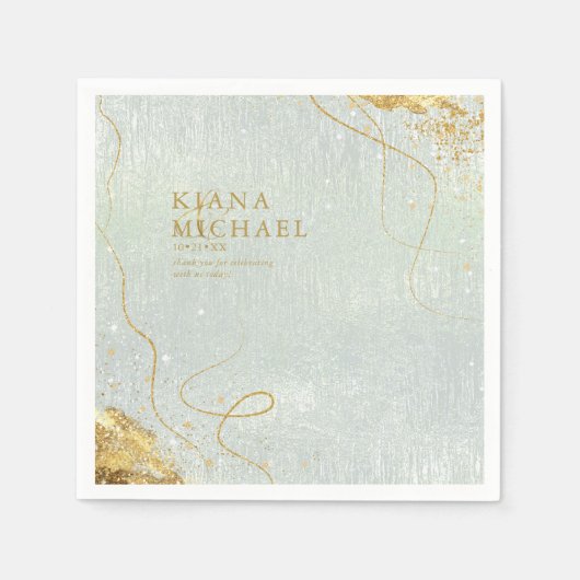 Fine Lines Gold Abstrakt Wedding V1 Sage ID867 Serviette (Vorderseite)