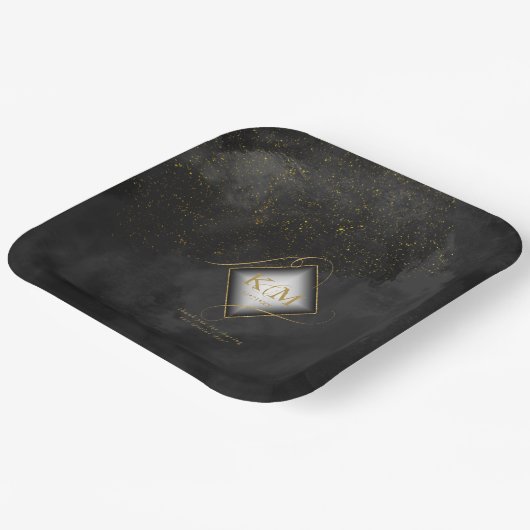 Fine Lines Gold Abstrakt Wedding V2 Black ID867 Pappteller (Gewinkelt)