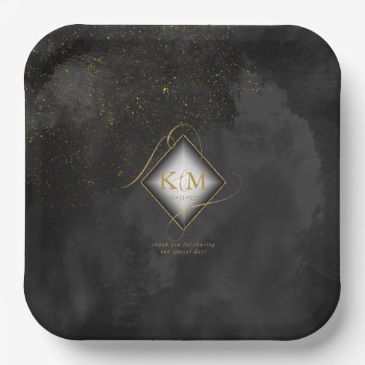 Fine Lines Gold Abstrakt Wedding V2 Black ID867 Pappteller (Vorderseite)