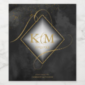 Fine Lines Gold Abstrakt Wedding V2 Black ID867 Weinetikett (Einzelnes Label)