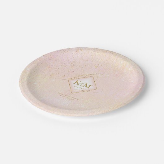 Fine Lines Gold Abstrakt Wedding V2 Blush ID867 Pappteller (Schrägansicht)