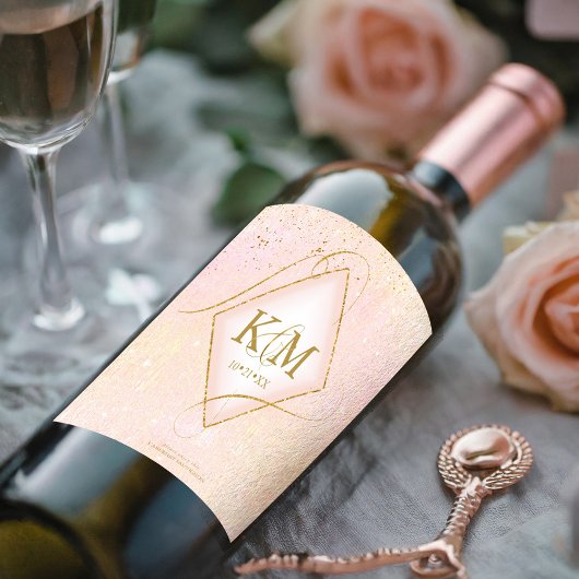 Fine Lines Gold Abstrakt Wedding V2 Blush ID867 Weinetikett