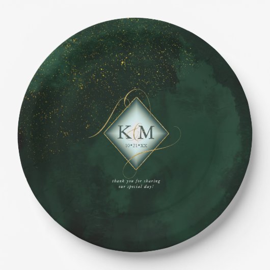 Fine Lines Gold Abstrakt Wedding V2 Emerald ID867 Pappteller (Vorderseite)