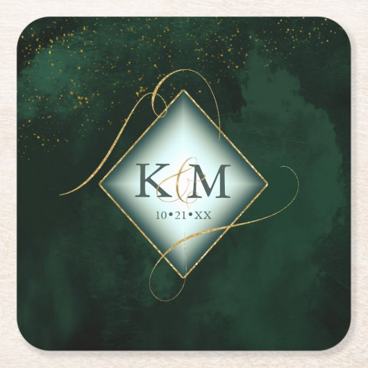 Fine Lines Gold Abstrakt Wedding V2 Emerald ID867 Rechteckiger Pappuntersetzer (Vorderseite)