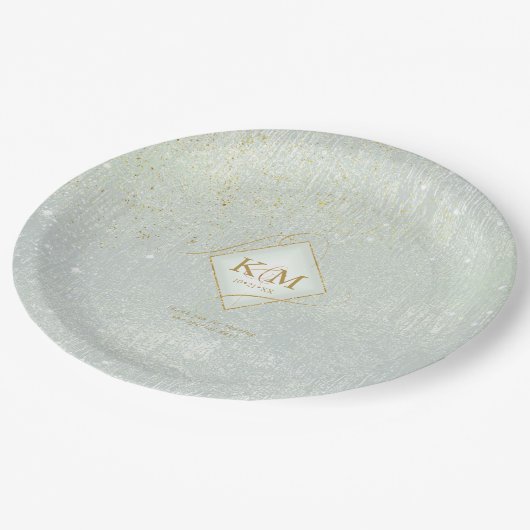 Fine Lines Gold Abstrakt Wedding V2 Sage ID867 Pappteller (Schrägansicht)