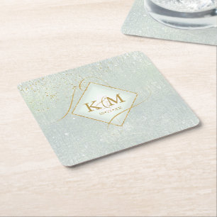 Fine Lines Gold Abstrakt Wedding V2 Sage ID867 Rechteckiger Pappuntersetzer