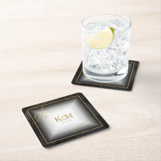 Fine Lines Gold Abstrakt Wedding V3 Black ID867 Rechteckiger Pappuntersetzer (Vor Ort)