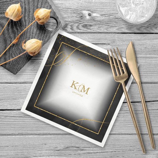 Fine Lines Gold Abstrakt Wedding V3 Black ID867 Serviette