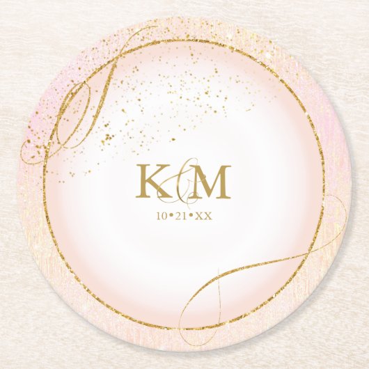 Fine Lines Gold Abstrakt Wedding V3 Blush ID867 Runder Pappuntersetzer (Vorderseite)