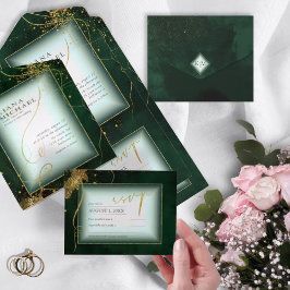Fine Lines Gold Abstrakt Wedding V3 Emerald ID867 All In One Einladung