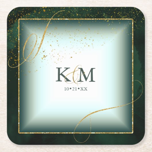 Fine Lines Gold Abstrakt Wedding V3 Emerald ID867 Rechteckiger Pappuntersetzer (Vorderseite)