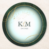 Fine Lines Gold Abstrakt Wedding V3 Emerald ID867 Runder Pappuntersetzer (Vorderseite)
