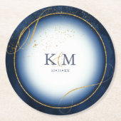 Fine Lines Gold Abstrakt Wedding V3 Navy ID867 Runder Pappuntersetzer (Vorderseite)