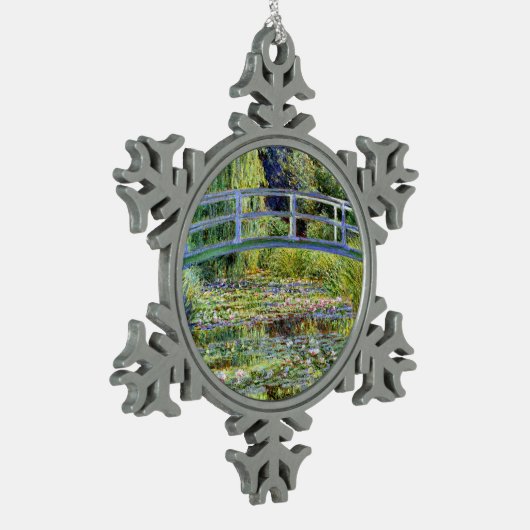 Fine Monet Japanese Bridge & Water-Lily Pond Schneeflocken Zinn-Ornament (Links)