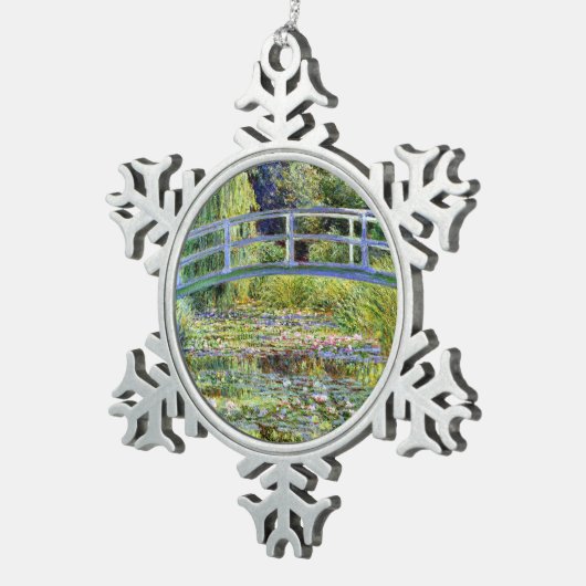 Fine Monet Japanese Bridge & Water-Lily Pond Schneeflocken Zinn-Ornament (Rechts)