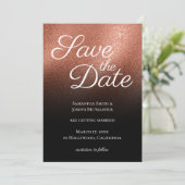 Fine Rose Gold Glitzer Black Ombre Save the Date Einladung (Stehend Vorderseite)