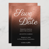 Fine Rose Gold Glitzer Black Ombre Save the Date Einladung (Vorne/Hinten)