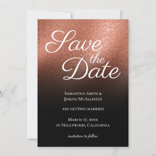 Fine Rose Gold Glitzer Black Ombre Save the Date Einladung