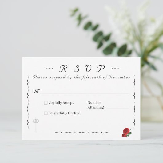 Fine Rose katholisch RSVP Karte (Stehend Vorderseite)