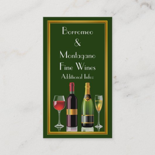 Fine Wine Green Business Card 2 Visitenkarte (Vorderseite)