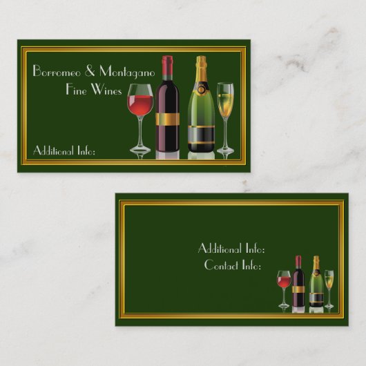 Fine Wine Green Business Card Visitenkarte (Vorne/Hinten)