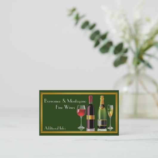 Fine Wine Green Business Card Visitenkarte (Stehend Vorderseite)