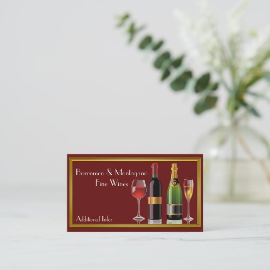 Fine Wine Red Business Card Visitenkarte (Stehend Vorderseite)