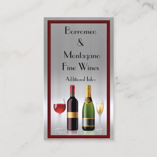 Fine Wine Silver Business Card 2 Visitenkarte (Vorderseite)