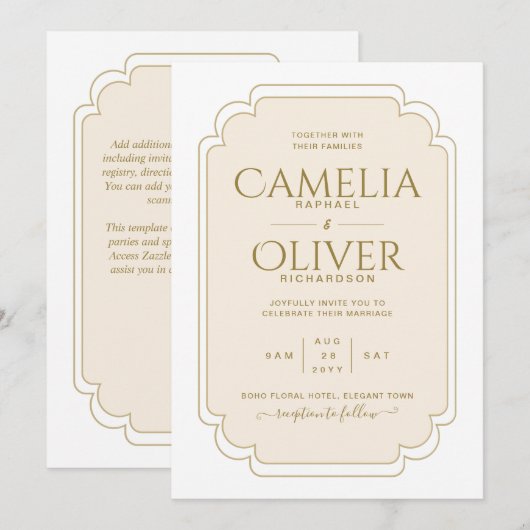 Finest Beige Cream Gold MONOCHROME Hochzeit Einladung (Vorne/Hinten)