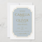 Finest Dusty Blue Gold MONOCHROME Wedding Einladung (Vorderseite)