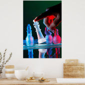 Finger, der ein Schachstück auf Schachbrett kippt Poster (Küche)