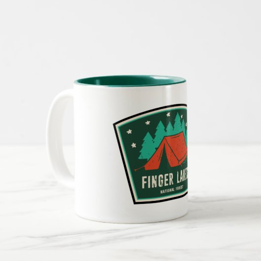 Finger Lakes National Forest Camping Zweifarbige Tasse (Vorderseite Links)