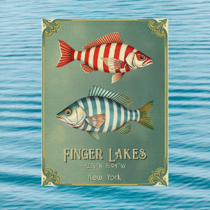 Finger Lakes New York nautische Fisch Postkarte 