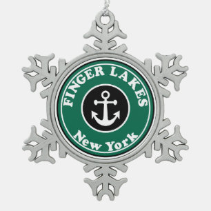 Finger Lakes New York Schneeflocken Zinn-Ornament
