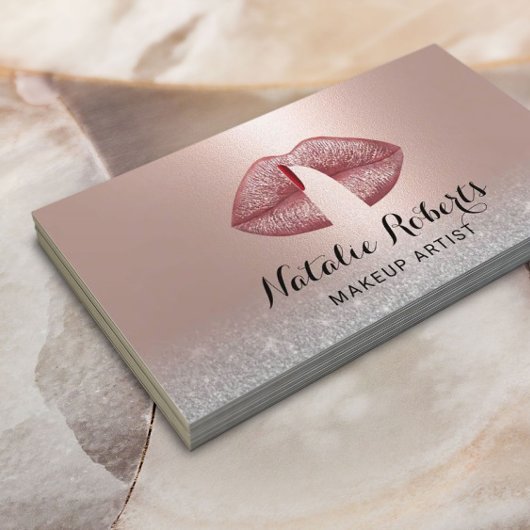 Finger on Lips Blush Rose Gold Makeup Artist Visitenkarte