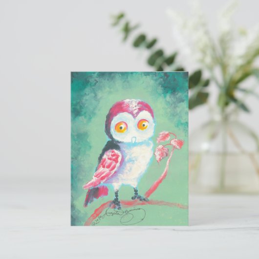 Finger Painted Owl Art Postkarte (Stehend Vorderseite)
