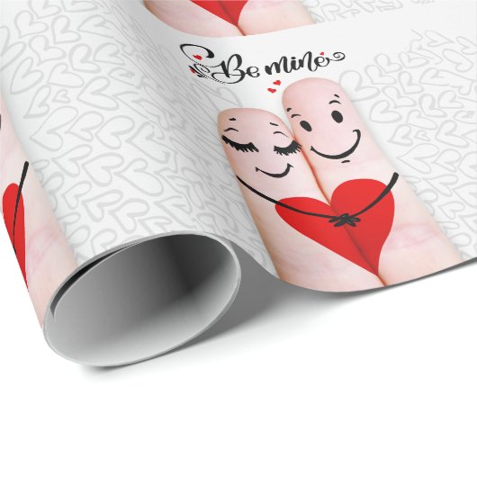 Finger People in Love Be Mine Valentine Geschenkpapier (Rolleneckpunkt)