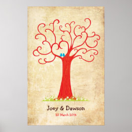 Fingerabdruck-Baum Hochzeit Heartastic (rot Vintag Poster