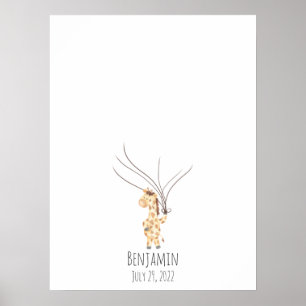 Fingerabdruck-Gästebuch für Baby-Giraffen Poster