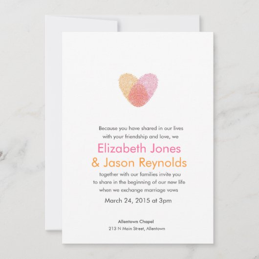 Fingerabdruck Herzhochzeit Einladung (Vorderseite)