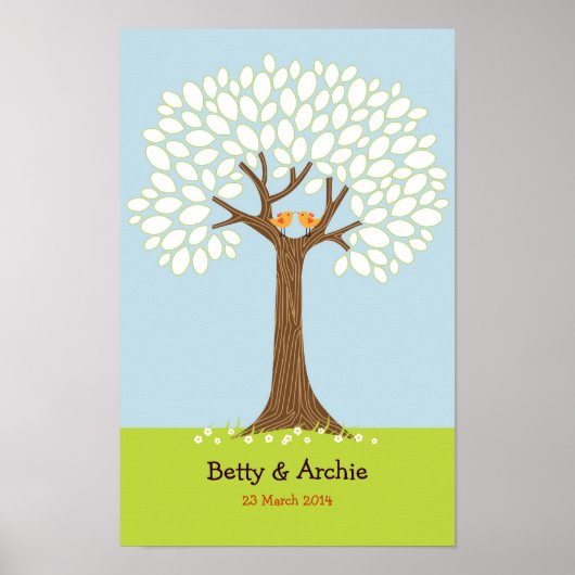 Fingerabdruck / Signature Tree w/ Lovebirds Hochze Poster (Vorne)