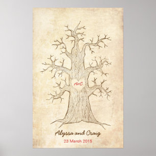 Fingerabdruck-Tree Hochzeitsrosa (Vintag) Poster