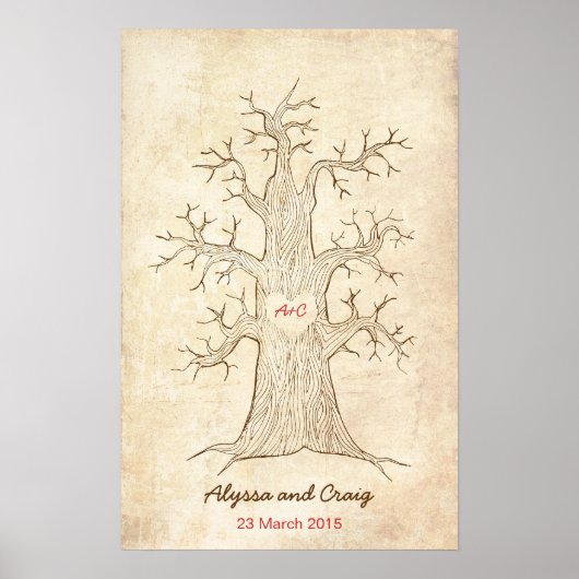 Fingerabdruck-Tree Hochzeitsrosa (Vintag) Poster (Vorne)