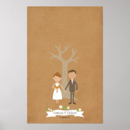 Fingerabdruck-Tree mit Cartoon Couple Portrait Poster