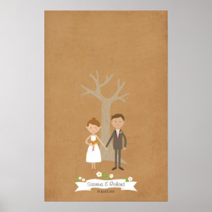 Fingerabdruck-Tree mit Cartoon Couple Portrait Poster
