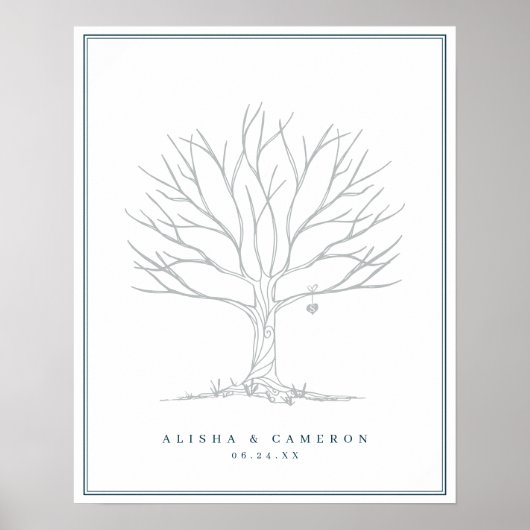 Fingerabdruckbaum & Monogramm Hochzeitsgästebuch Poster (Vorne)